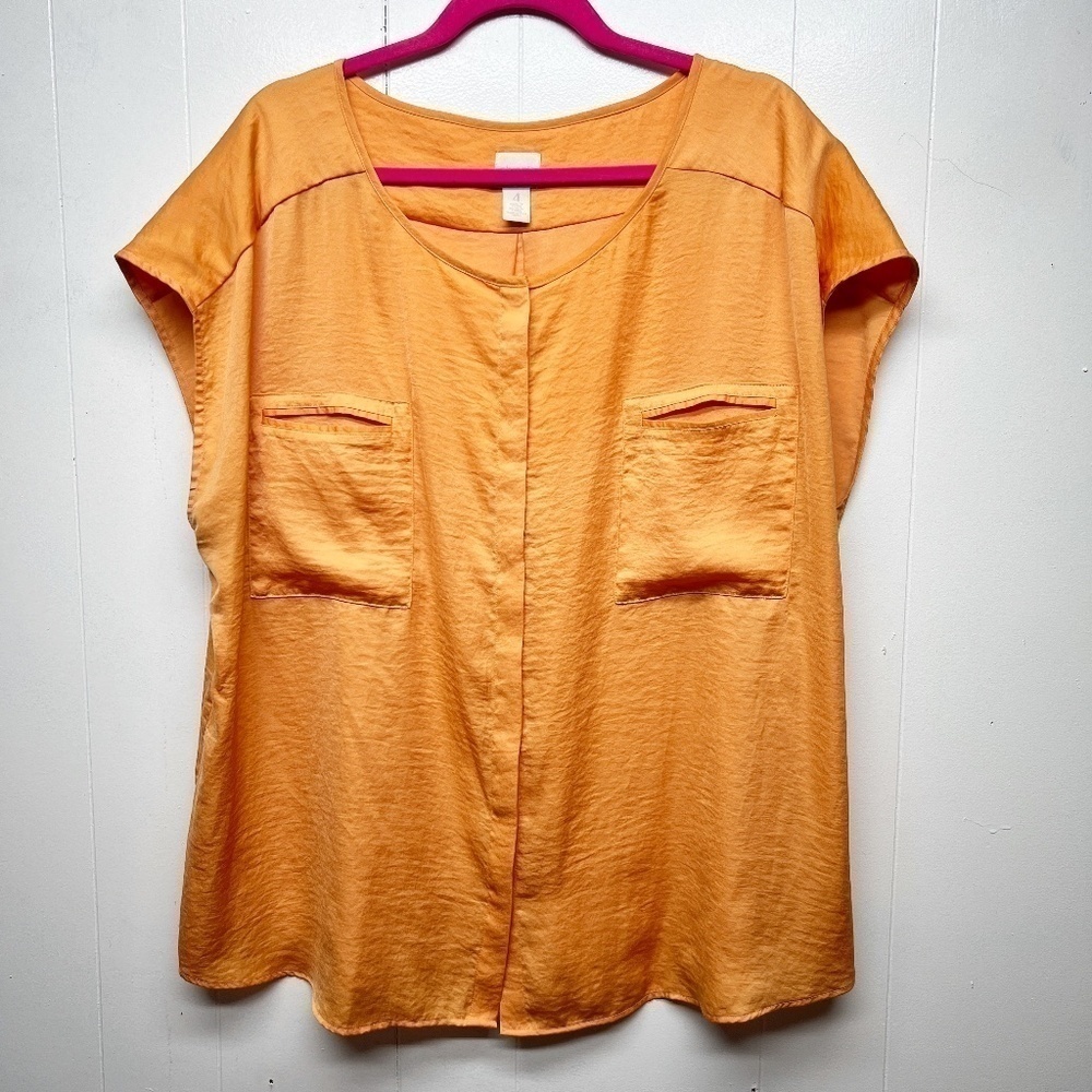 Chico's Flowy Fit Short Sleeve Orange Top Women's Size XL Lightweight